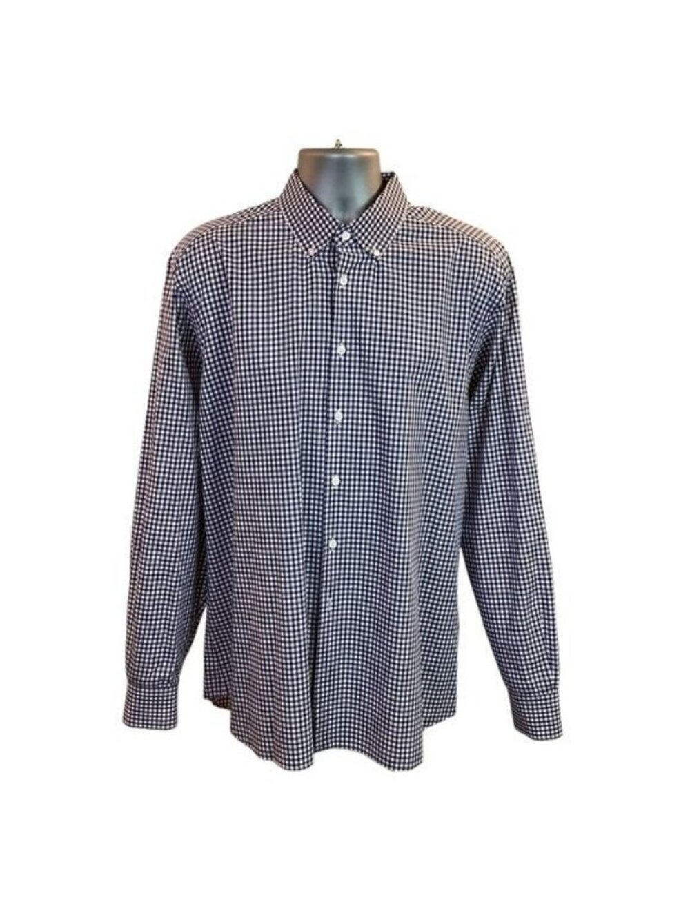 Prada Italian Mens Navy Mini Checkered All Cotton Dress Shirt Size EU 46